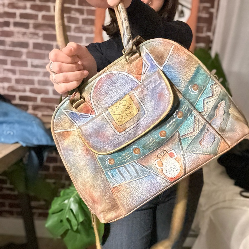 Vintage real leather unique Anuschka handbag.